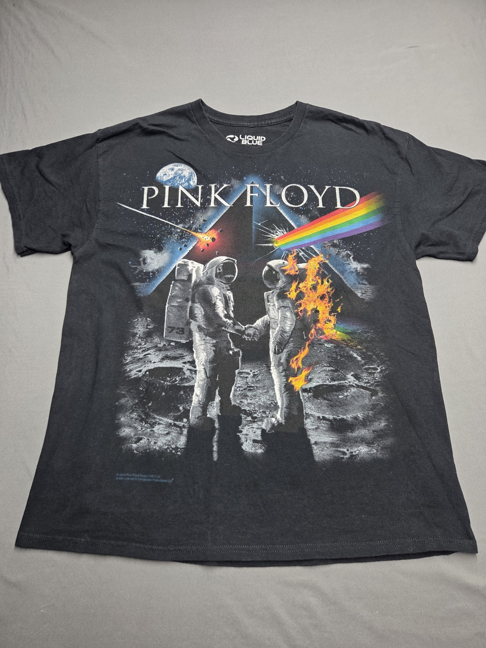 Liquid Blue Pink Floyd Bright Side Of The Moon Astronaut T-Shirt Men's Size XL